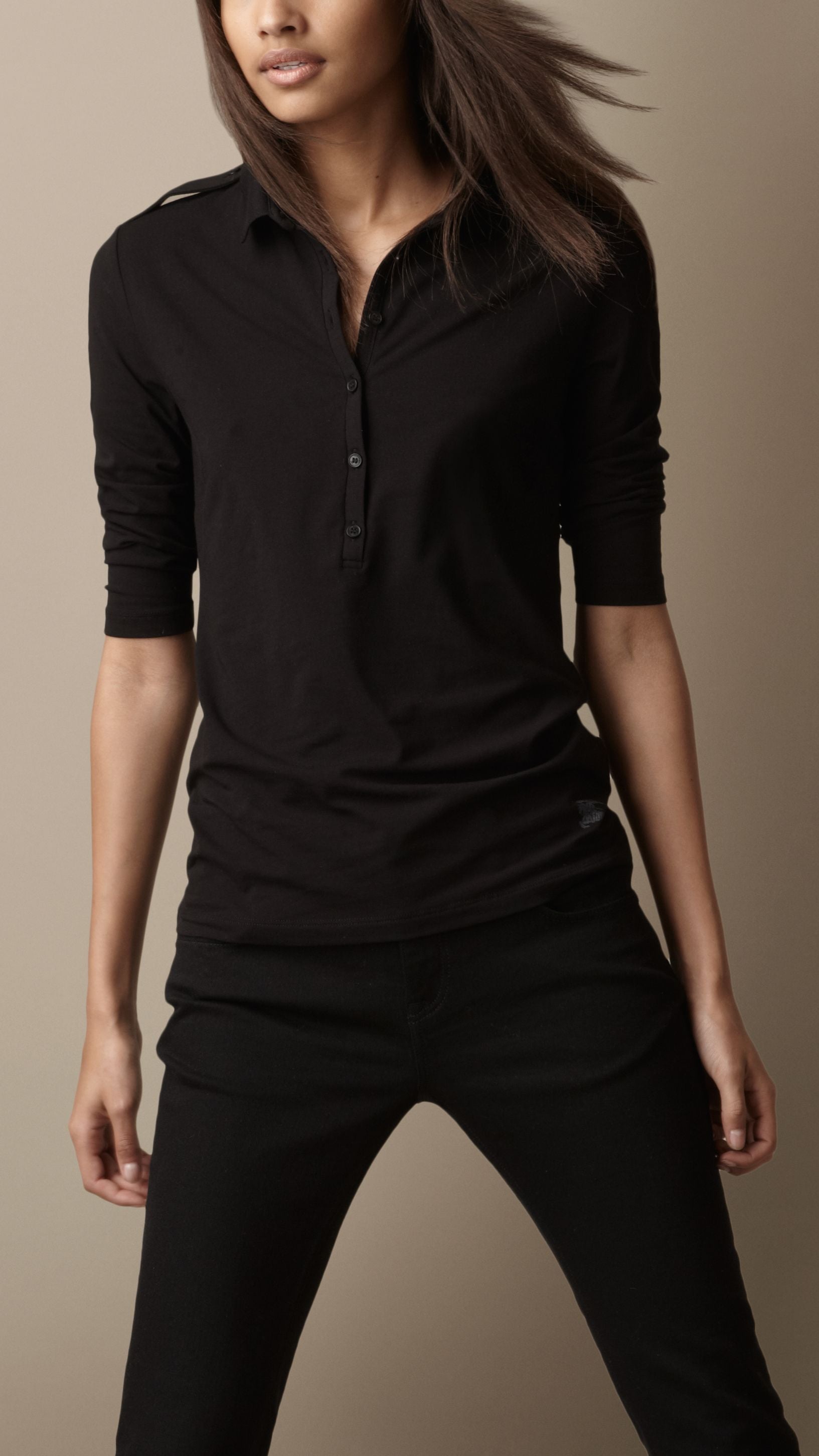 BLACK Polo de style militaire