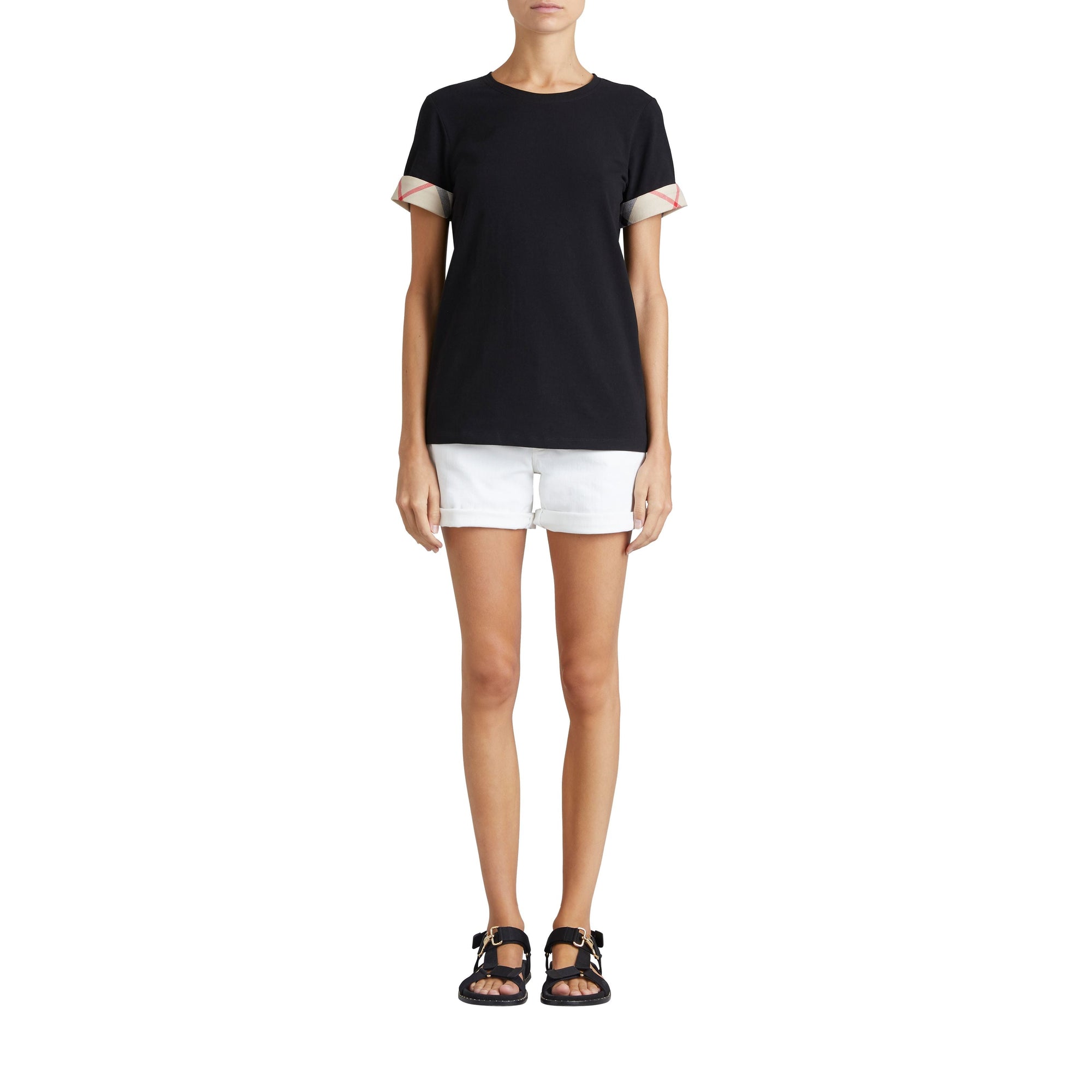 BLACK T-shirt en coton extensible avec revers à motif check