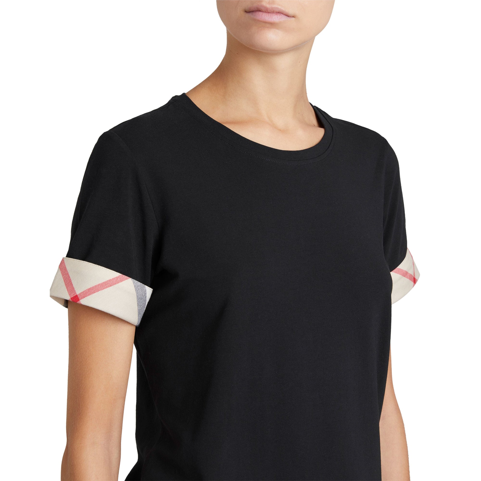 BLACK T-shirt en coton extensible avec revers à motif check