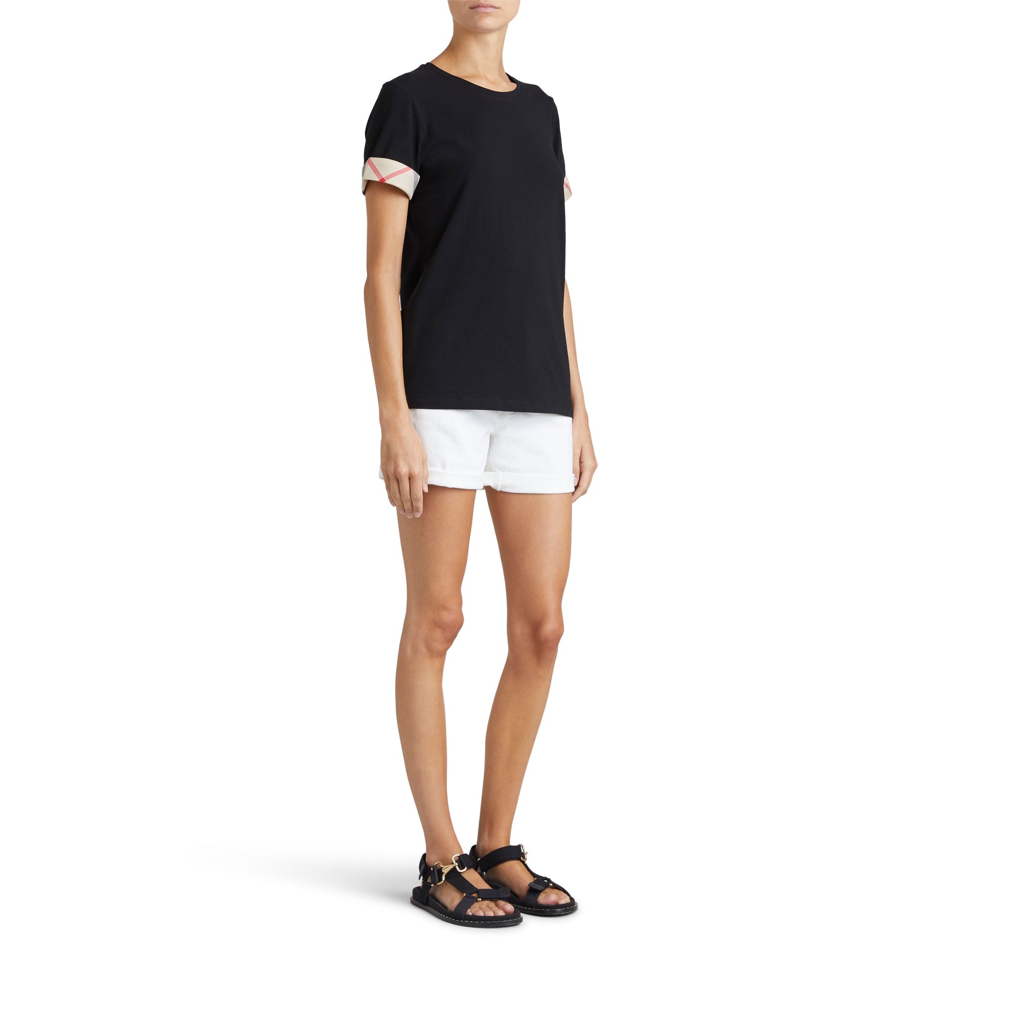 BLACK T-shirt en coton extensible avec revers à motif check