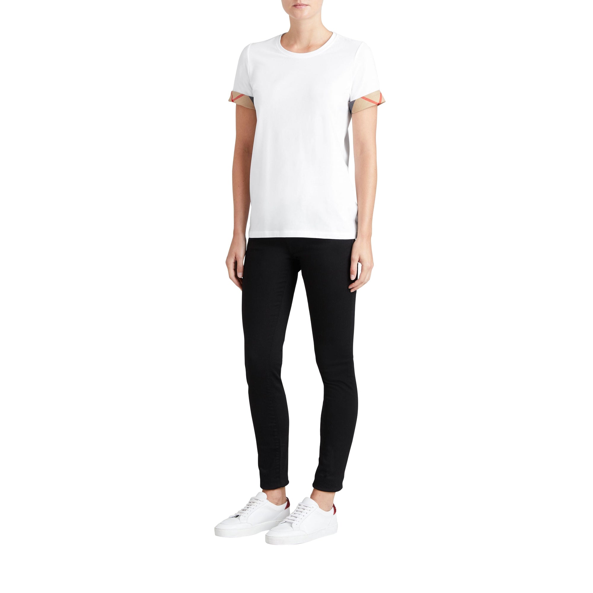 WHITE T-shirt en coton extensible avec revers à motif check
