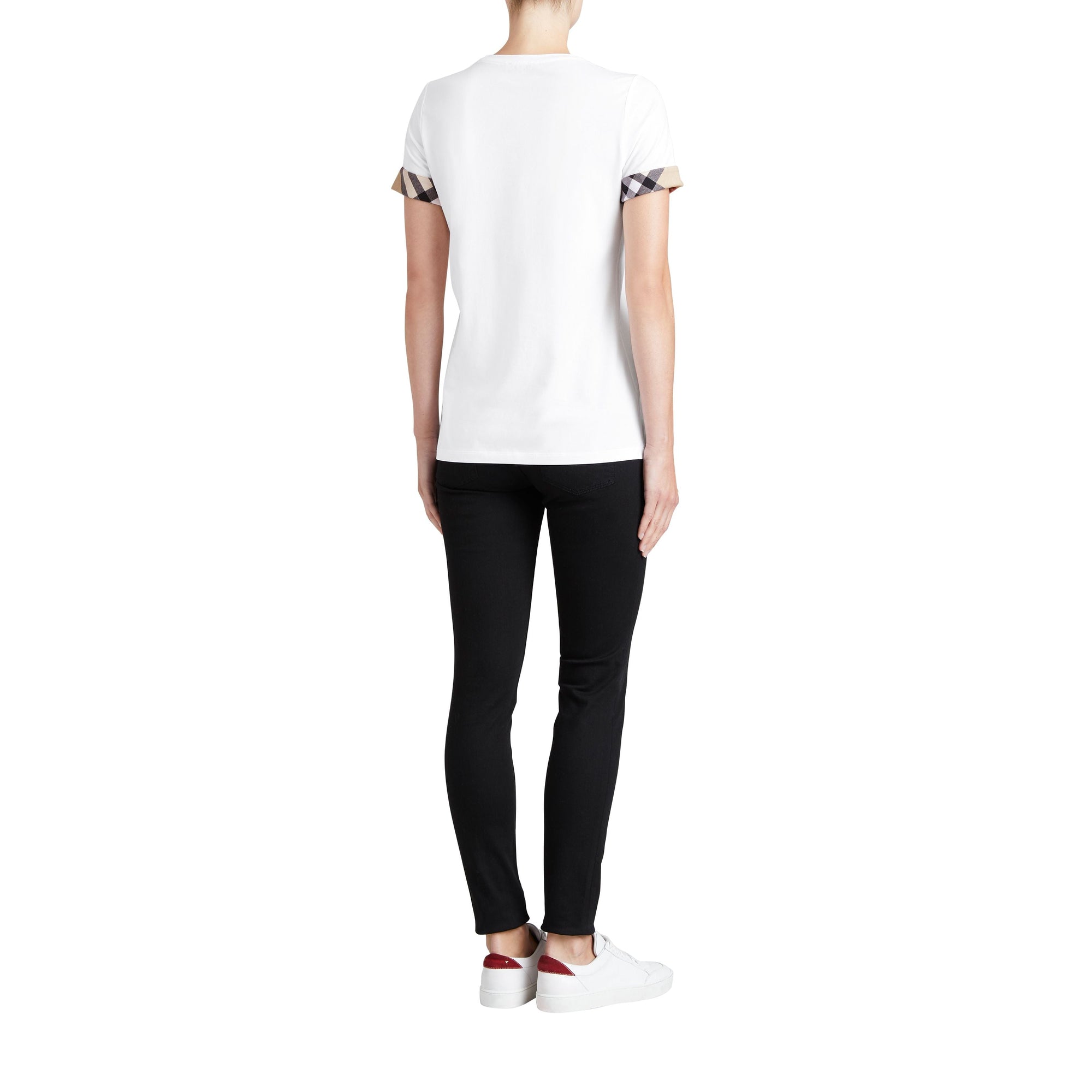 WHITE T-shirt en coton extensible avec revers à motif check