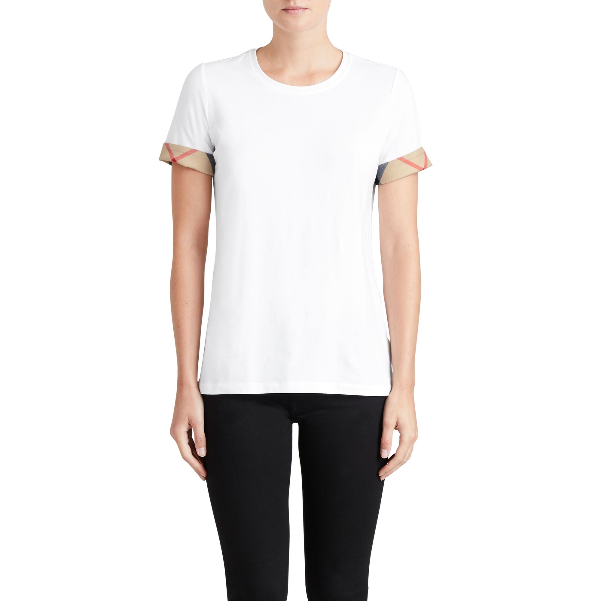 WHITE T-shirt en coton extensible avec revers à motif check