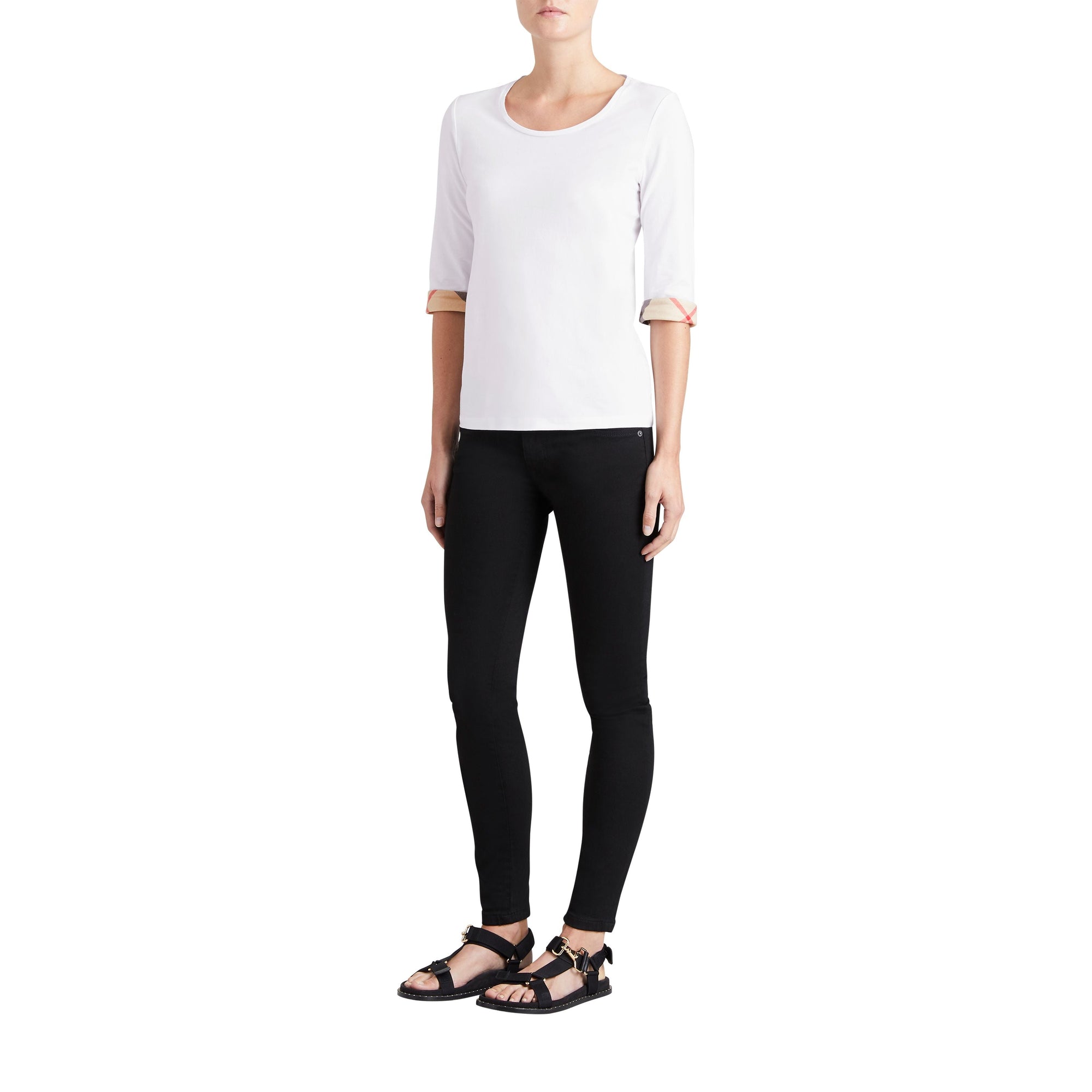 WHITE Haut en coton extensible avec revers à motif check