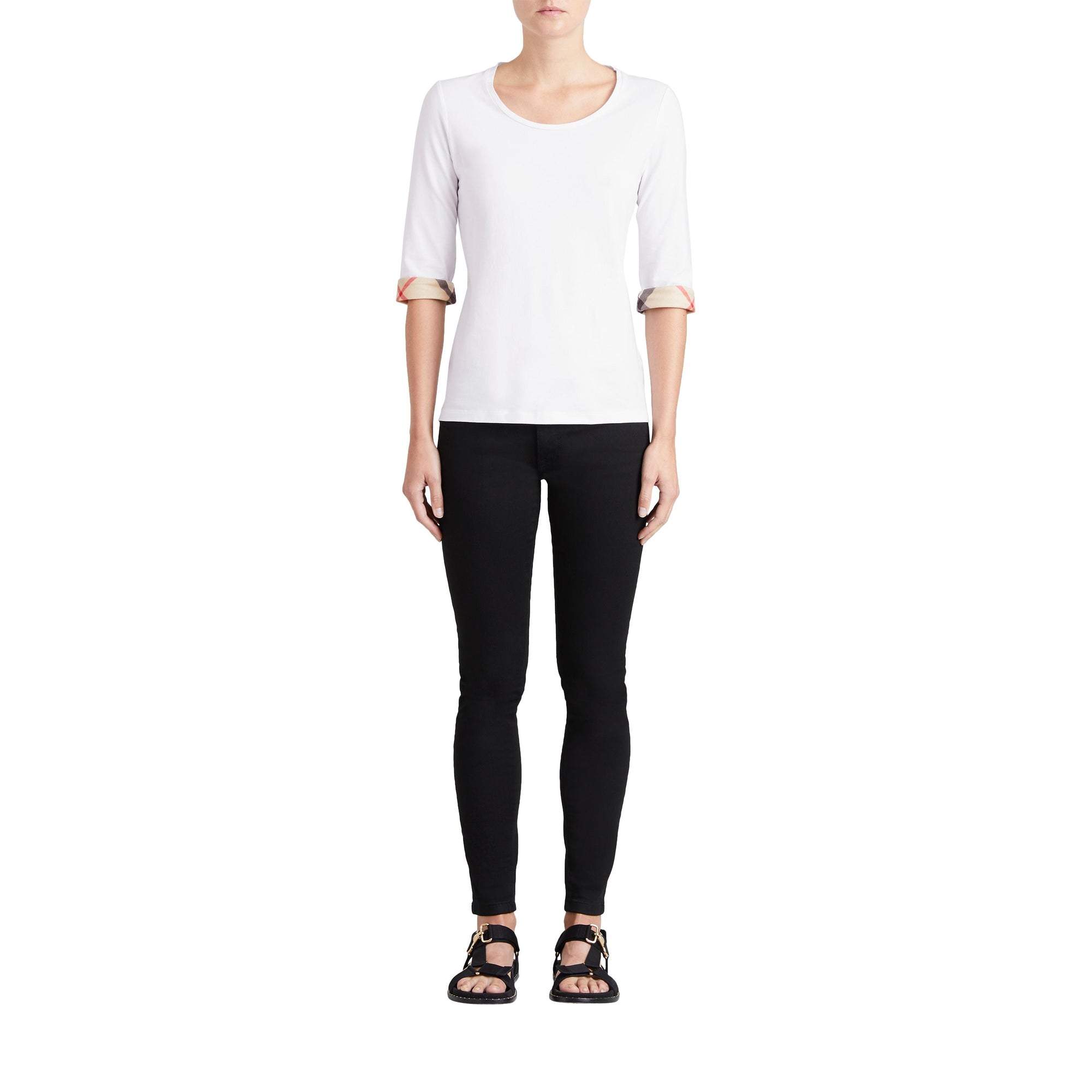 WHITE Haut en coton extensible avec revers à motif check