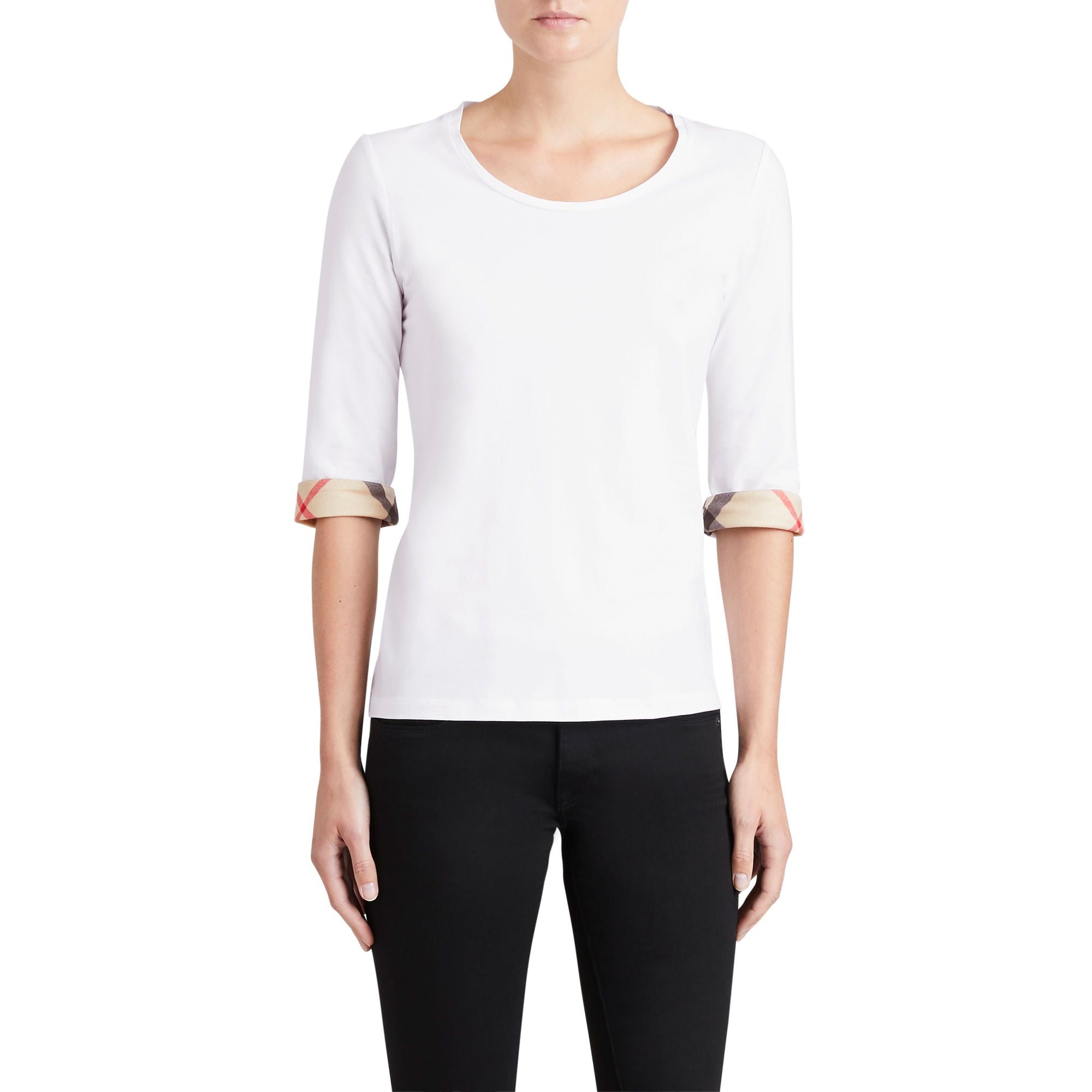 WHITE Haut en coton extensible avec revers à motif check