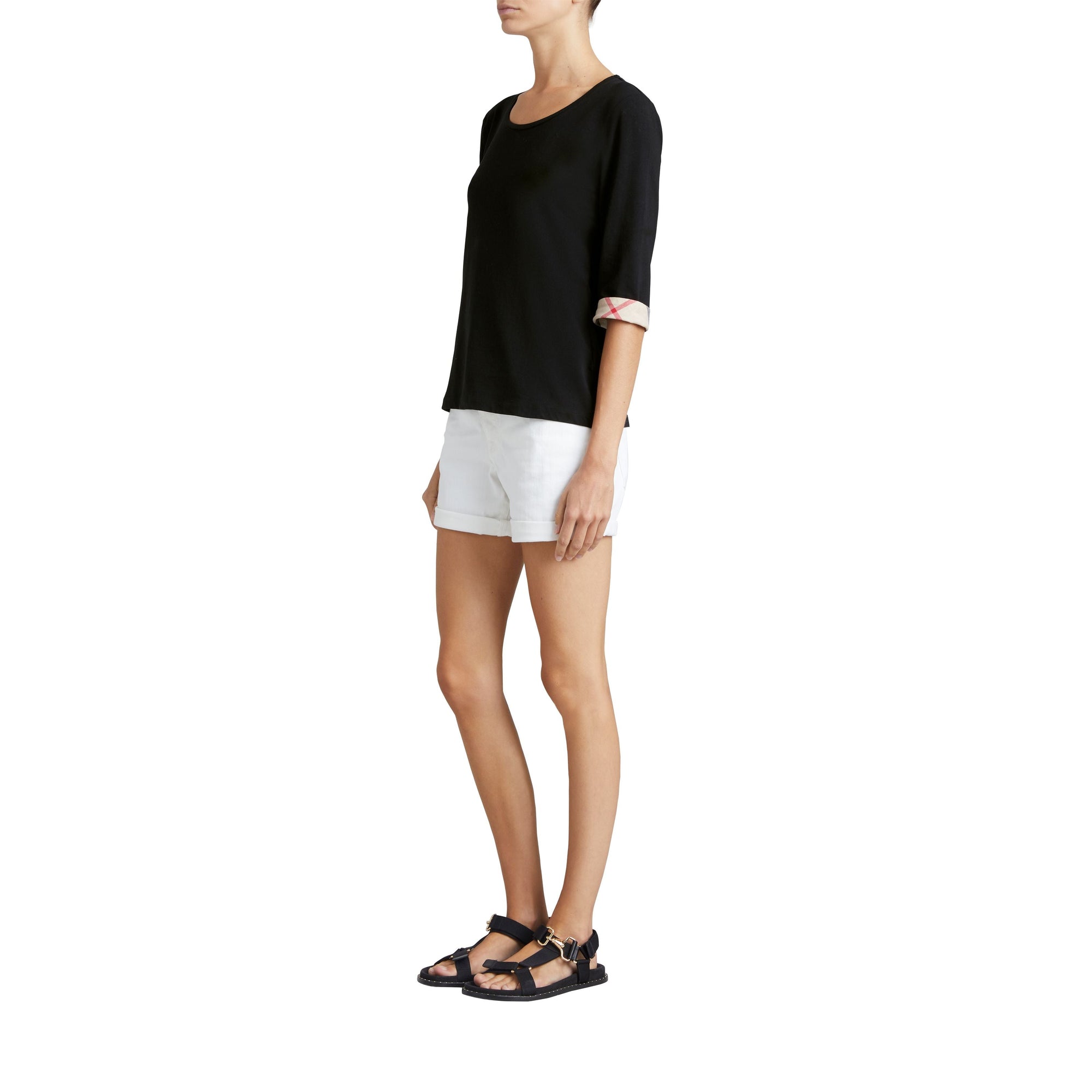 BLACK Haut en coton extensible avec revers à motif check