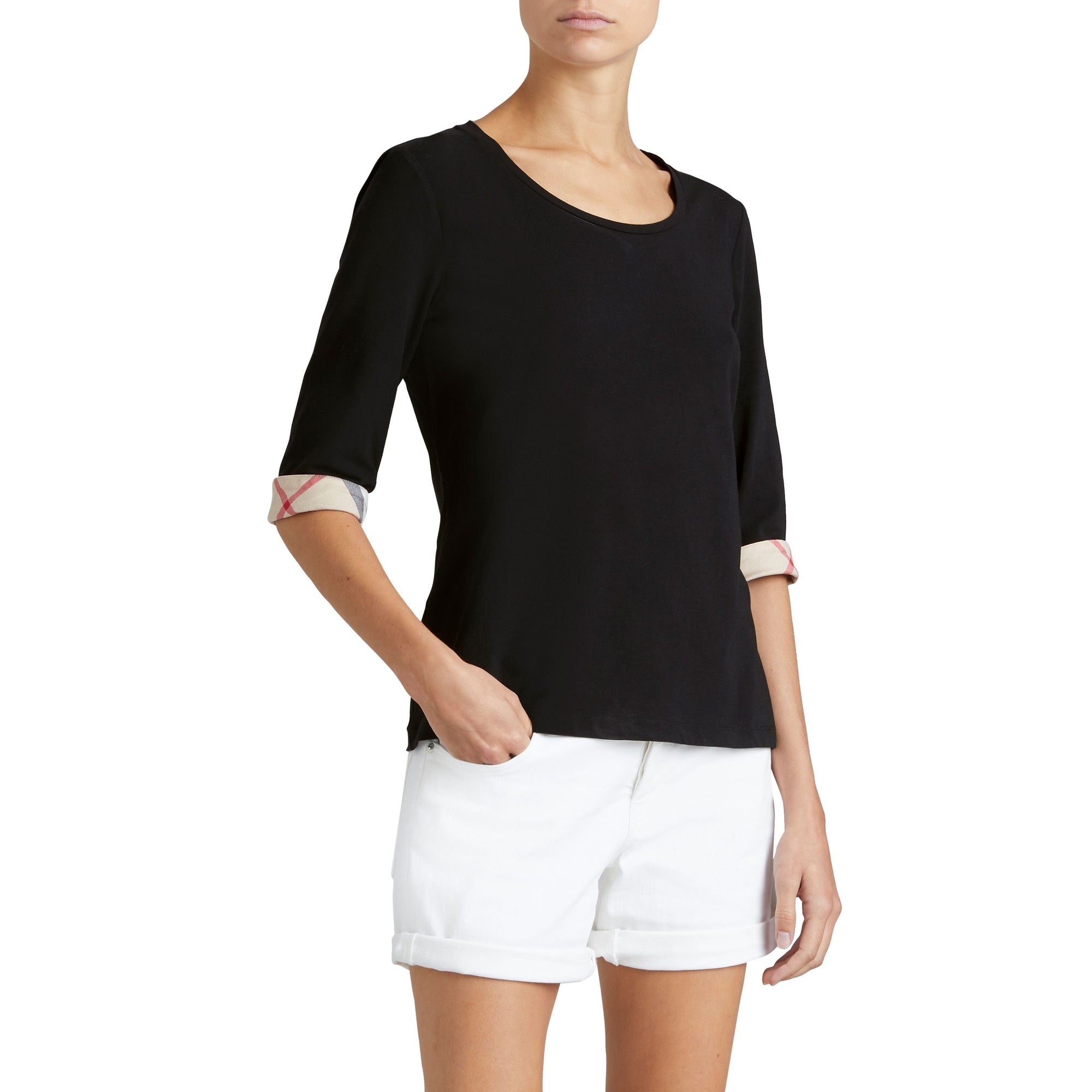 BLACK Haut en coton extensible avec revers à motif check