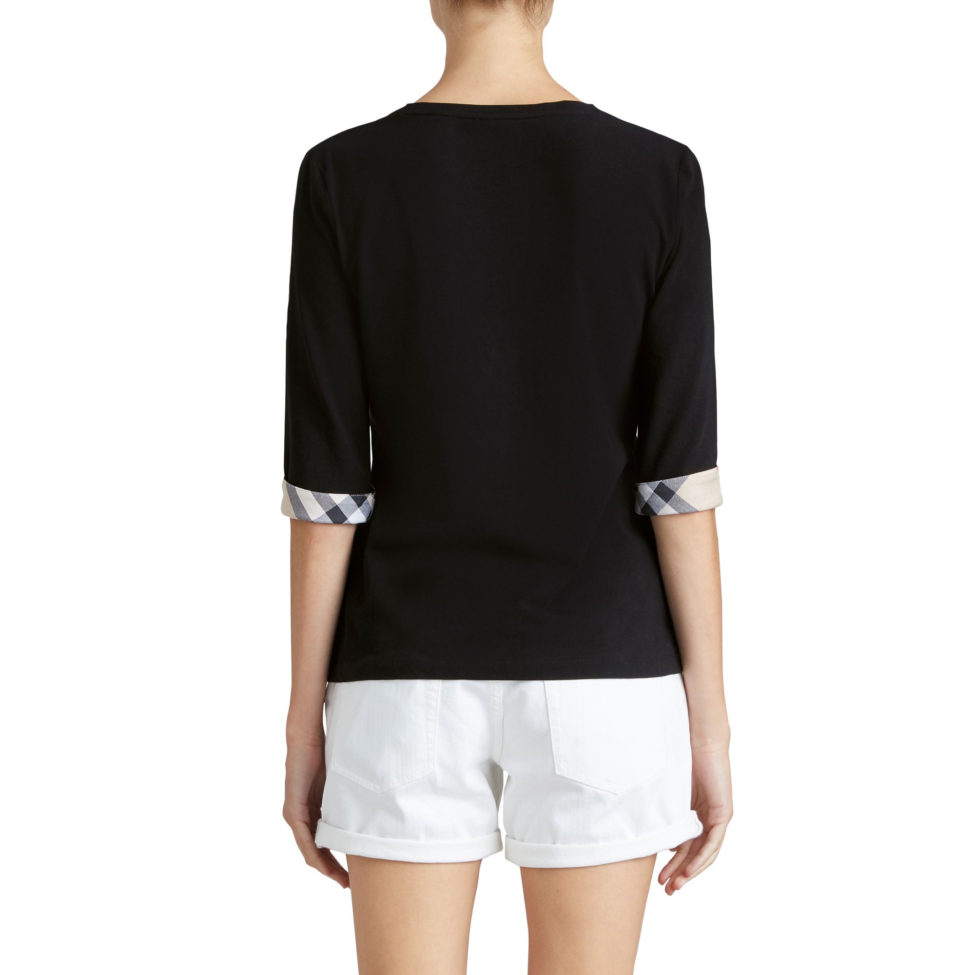 BLACK Haut en coton extensible avec revers à motif check