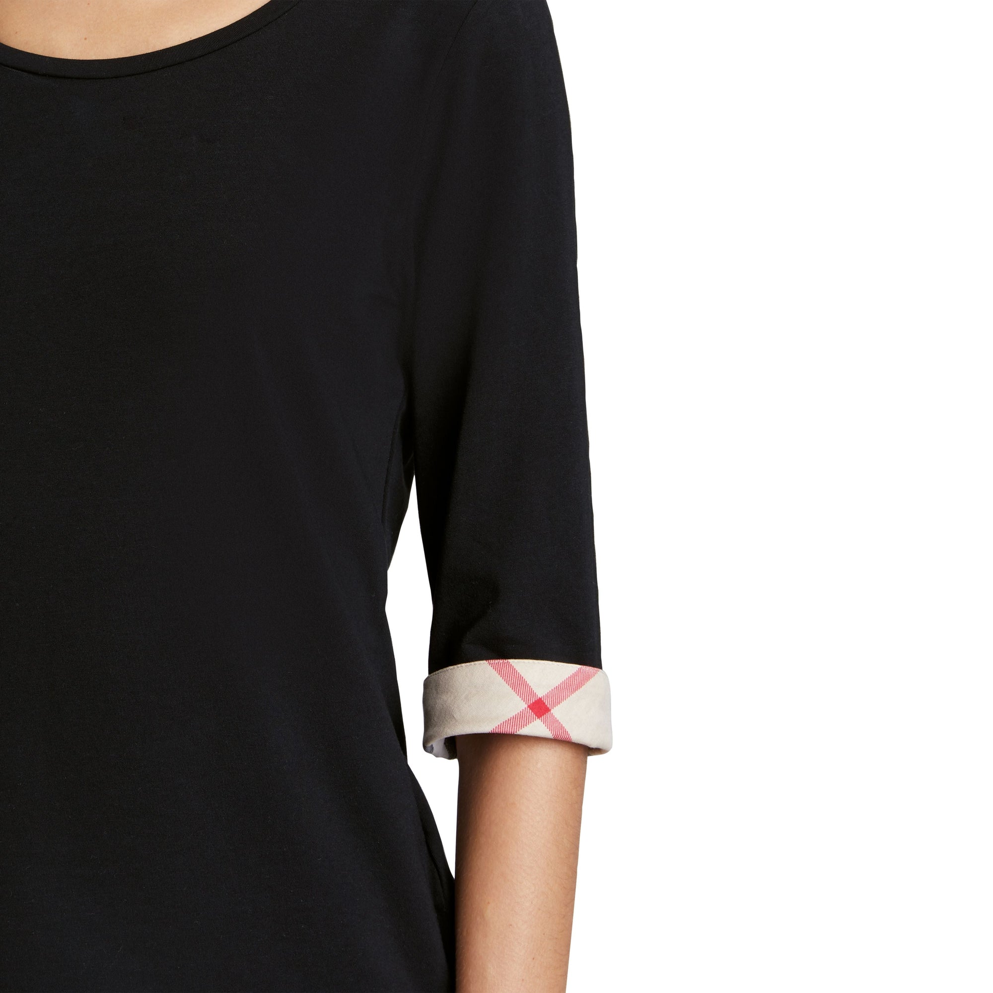 BLACK Haut en coton extensible avec revers à motif check