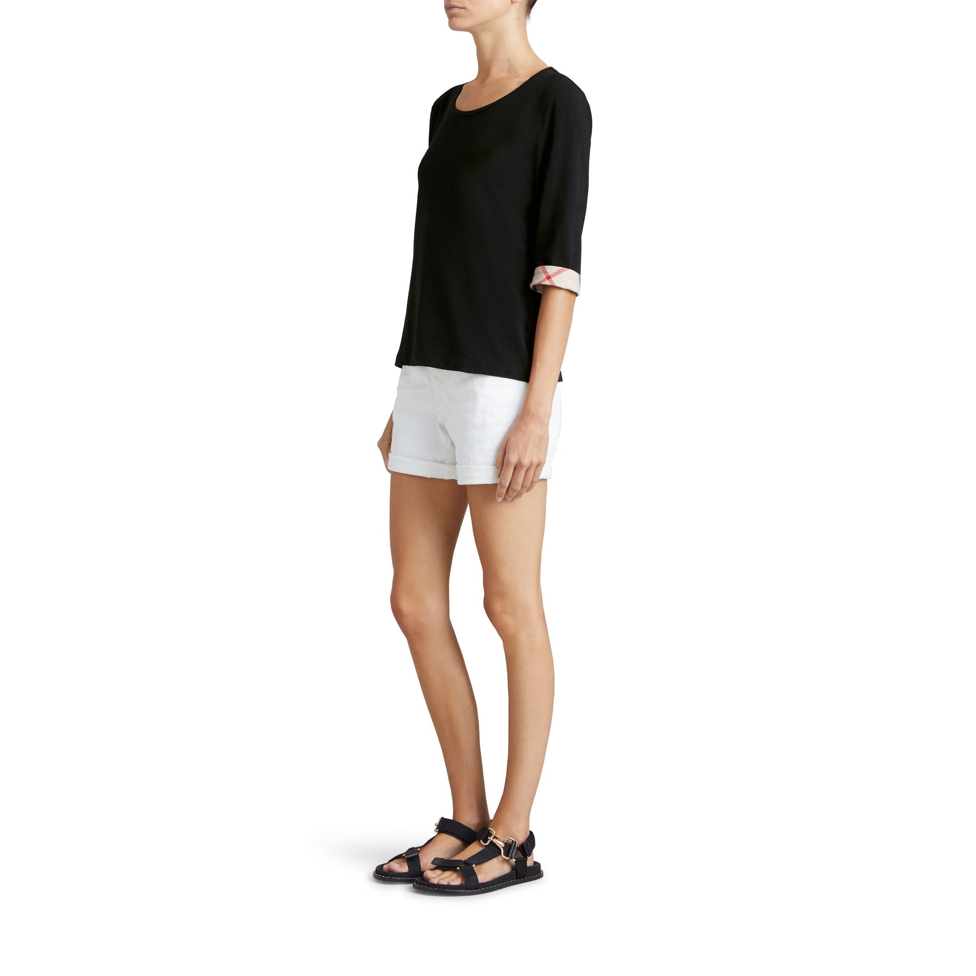 BLACK Haut en coton extensible avec revers à motif check