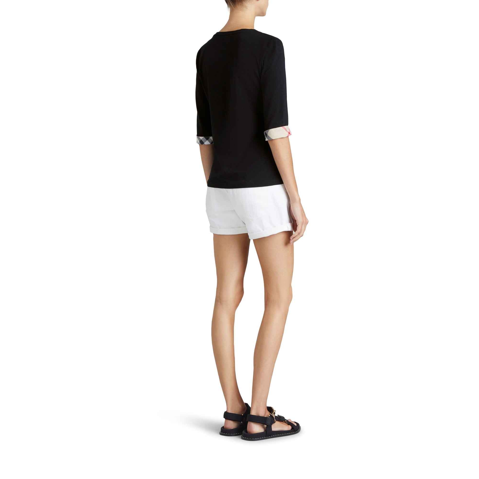 BLACK Haut en coton extensible avec revers à motif check