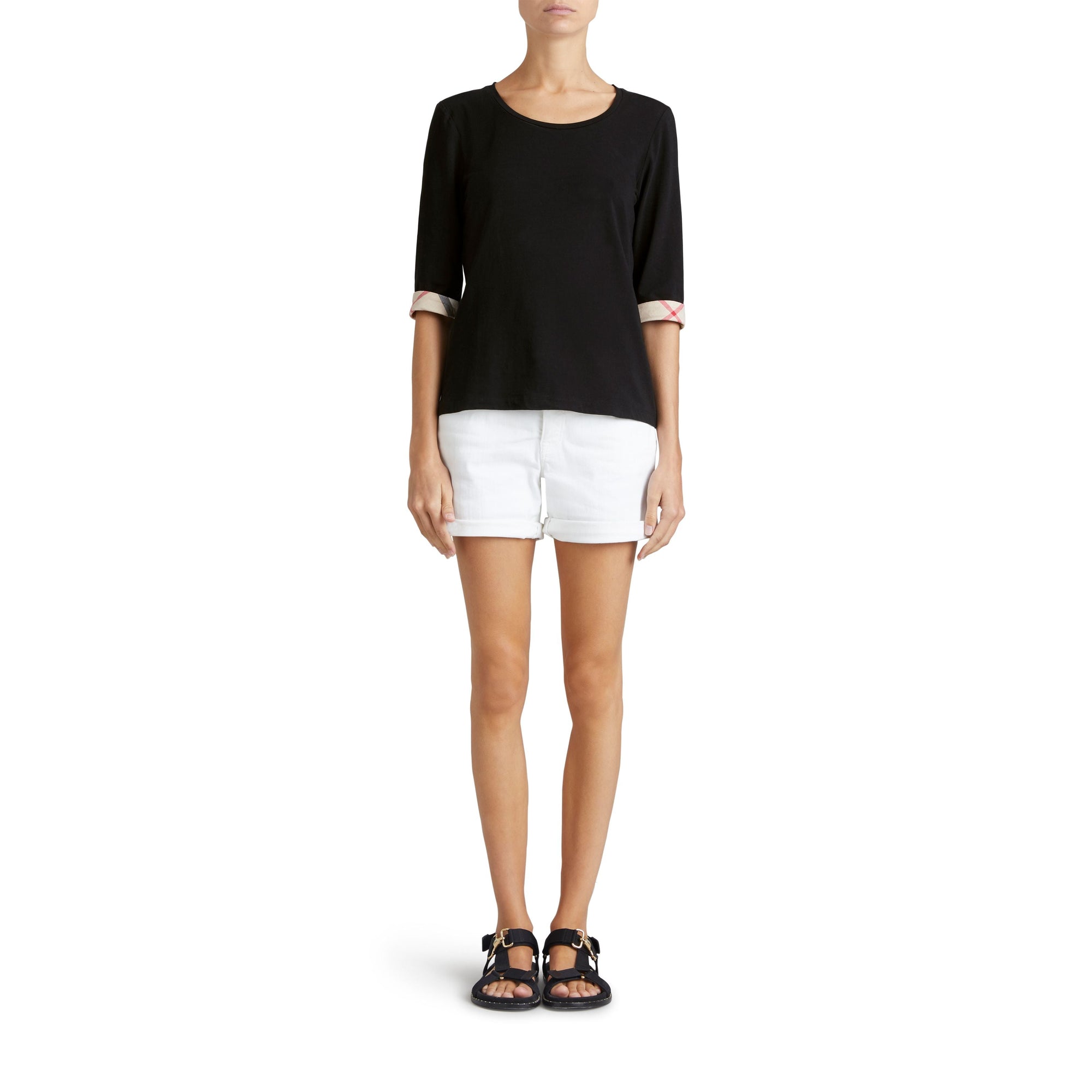 BLACK Haut en coton extensible avec revers à motif check
