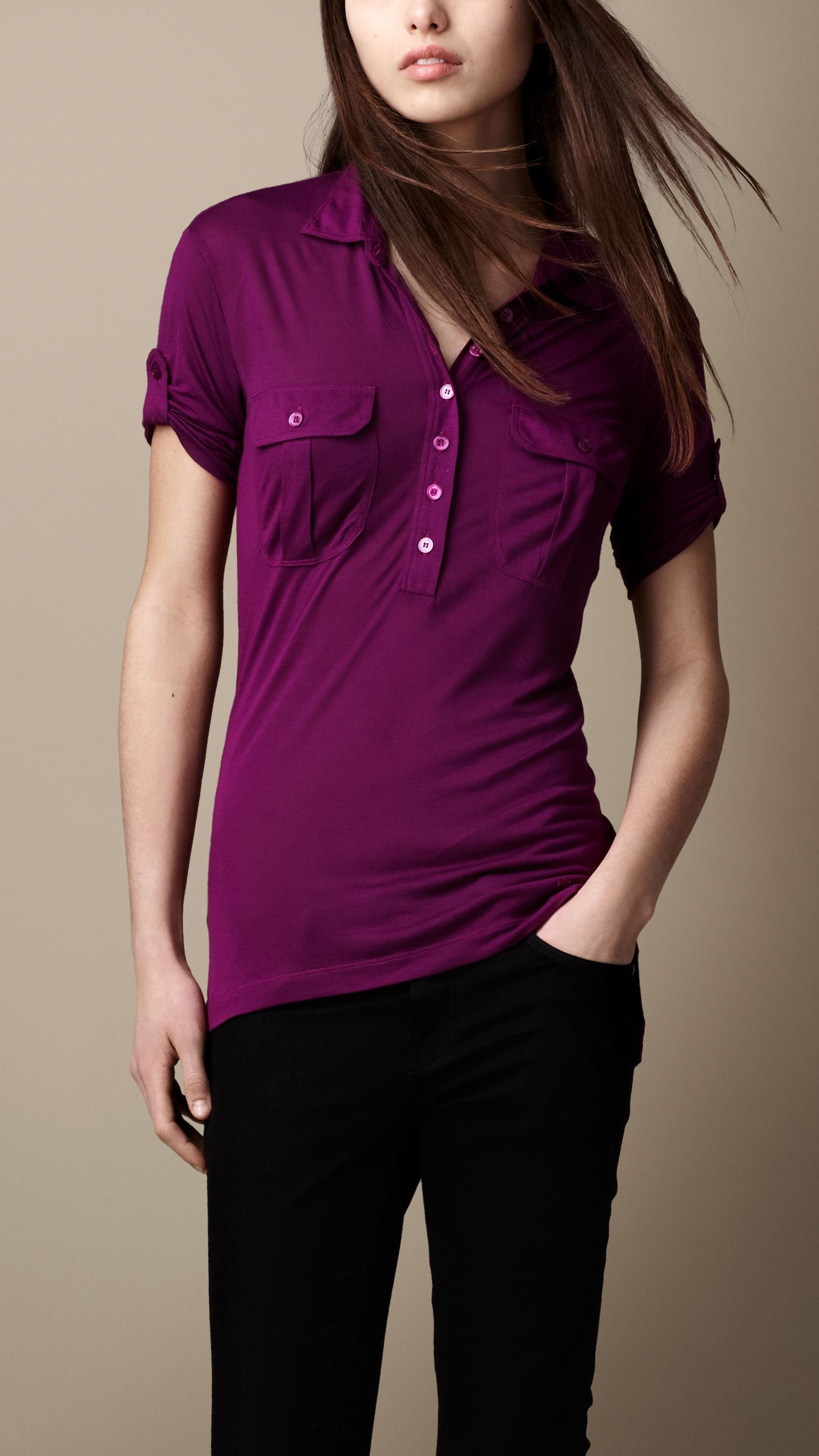 DAMSON MAGENTA Polo militaire en jersey de modal