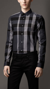 DARK GREY Chemise de coupe étroite en coton tonique check