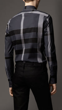 DARK GREY Chemise de coupe étroite en coton tonique check