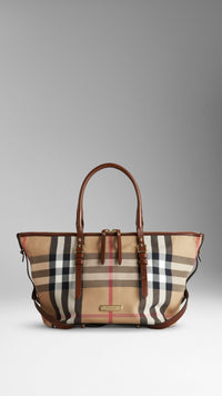 DARK TAN Petit sac tote en house check à bride