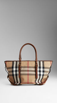 DARK TAN Petit sac tote en house check à bride