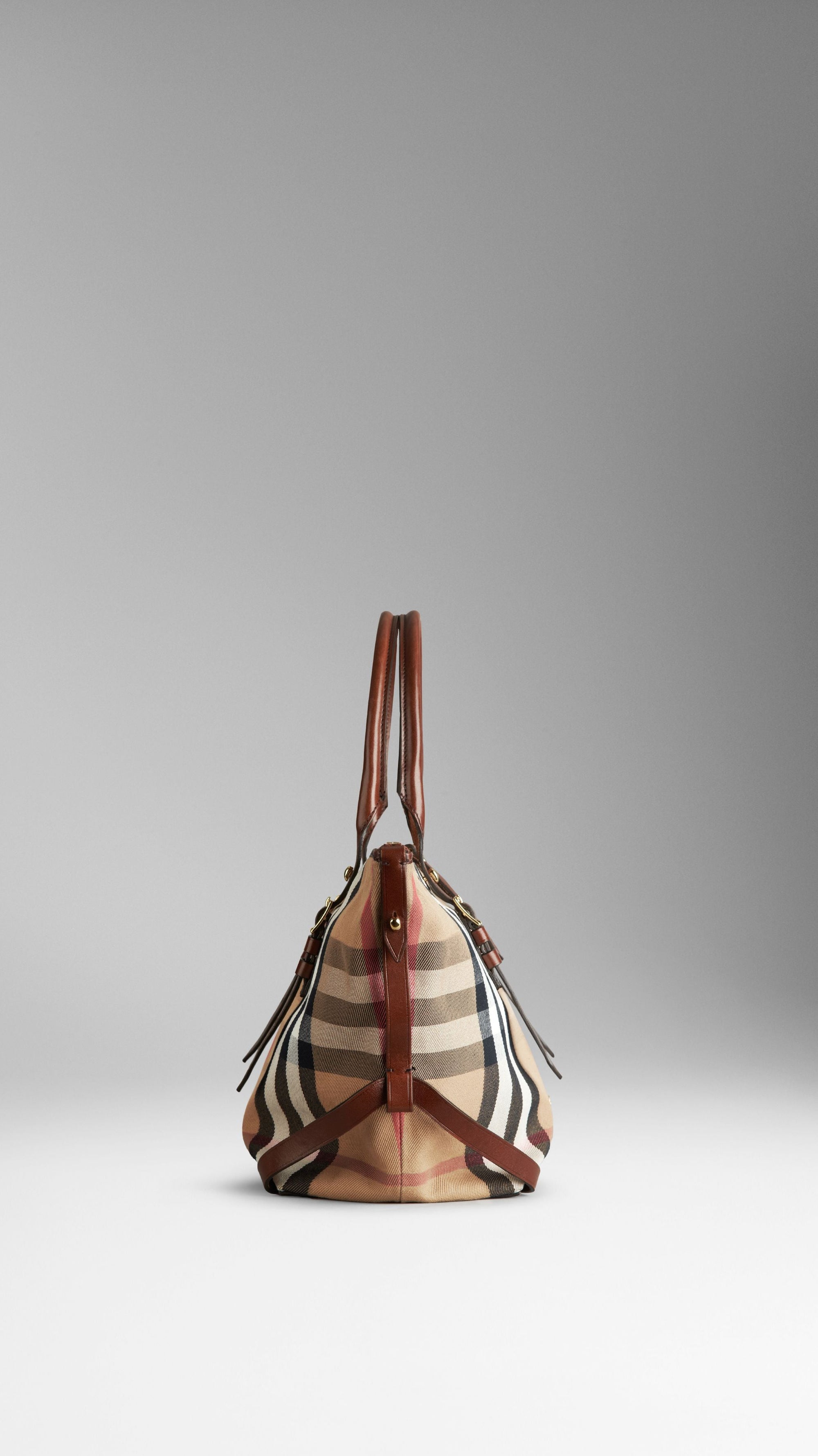 DARK TAN Petit sac tote en house check à bride