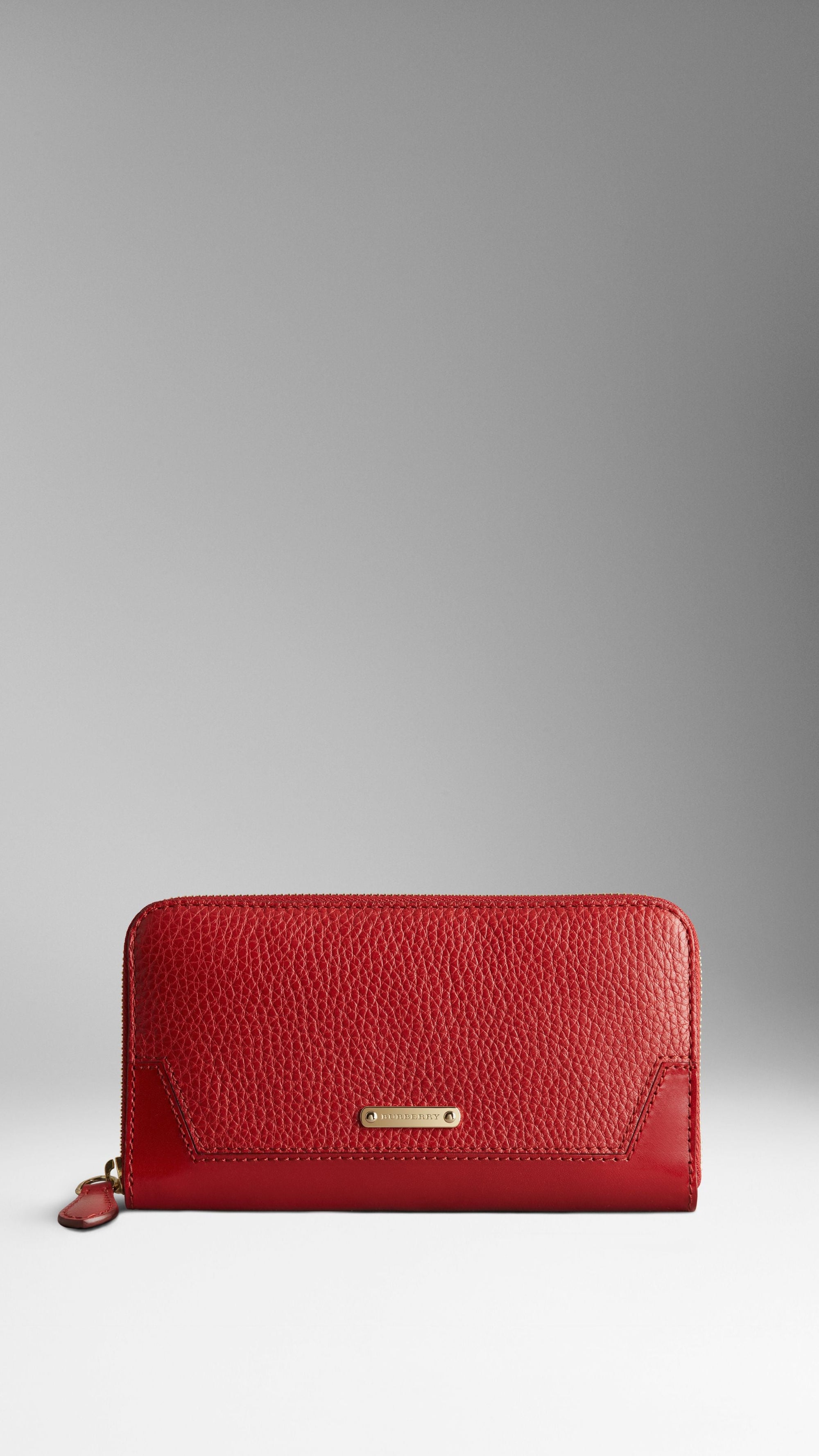 MILITARY RED Portefeuille zippé en cuir grainé