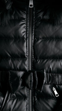 BLACK Doudoune longue bordée de fourrure