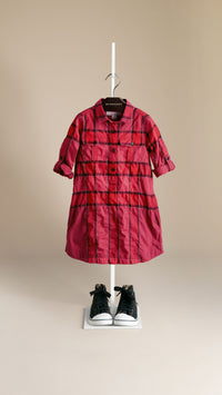 DEEP CLARET PINK Robe chemise en coton check