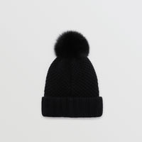 BLACK Bonnet avec pompon en fourrure