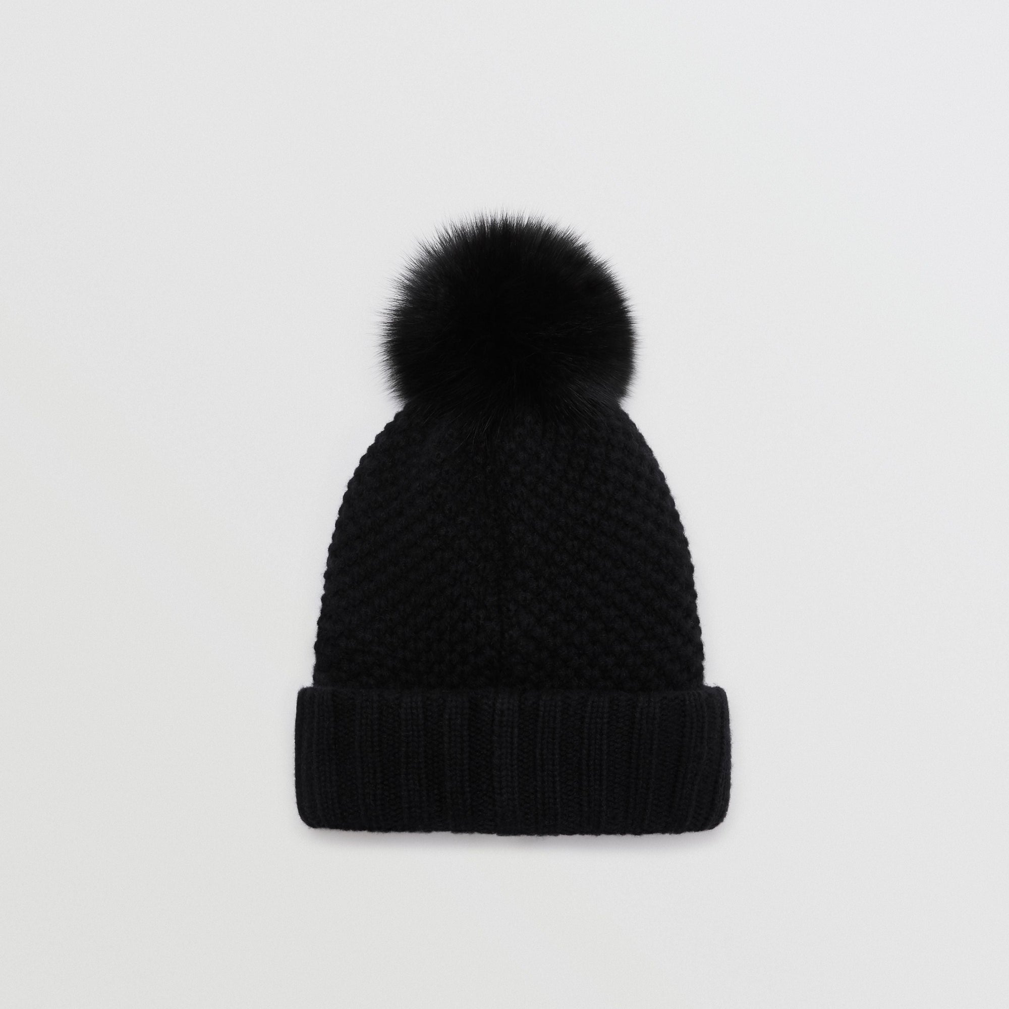 BLACK Bonnet avec pompon en fourrure