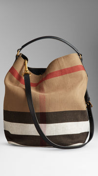 BLACK Sac hobo medium à motif Canvas check