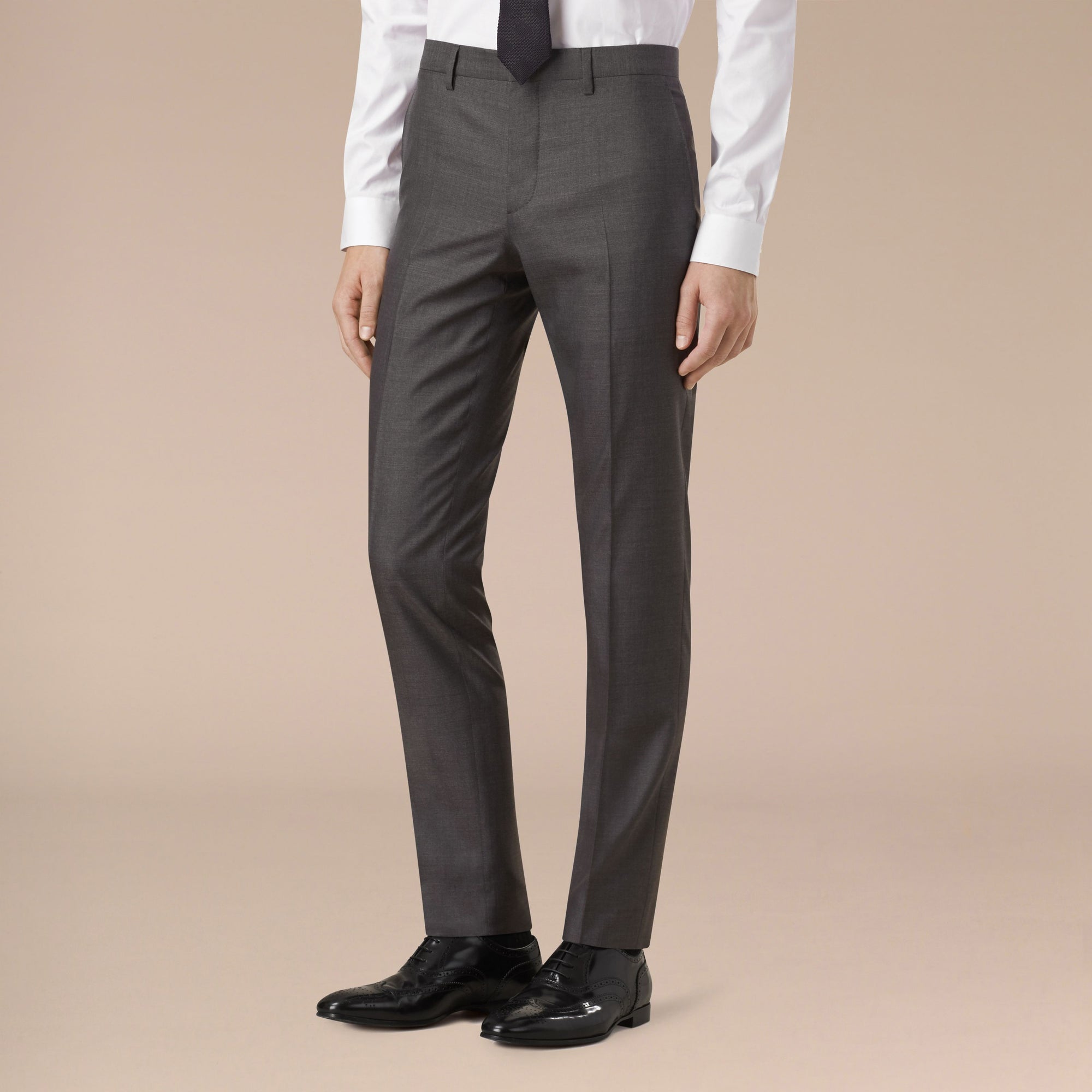 DARK GREY MELANGE Costume de coupe étroite en laine et soie