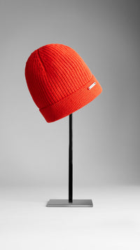 ORANGE RED Bonnet en laine et cachemire à côtes anglaises