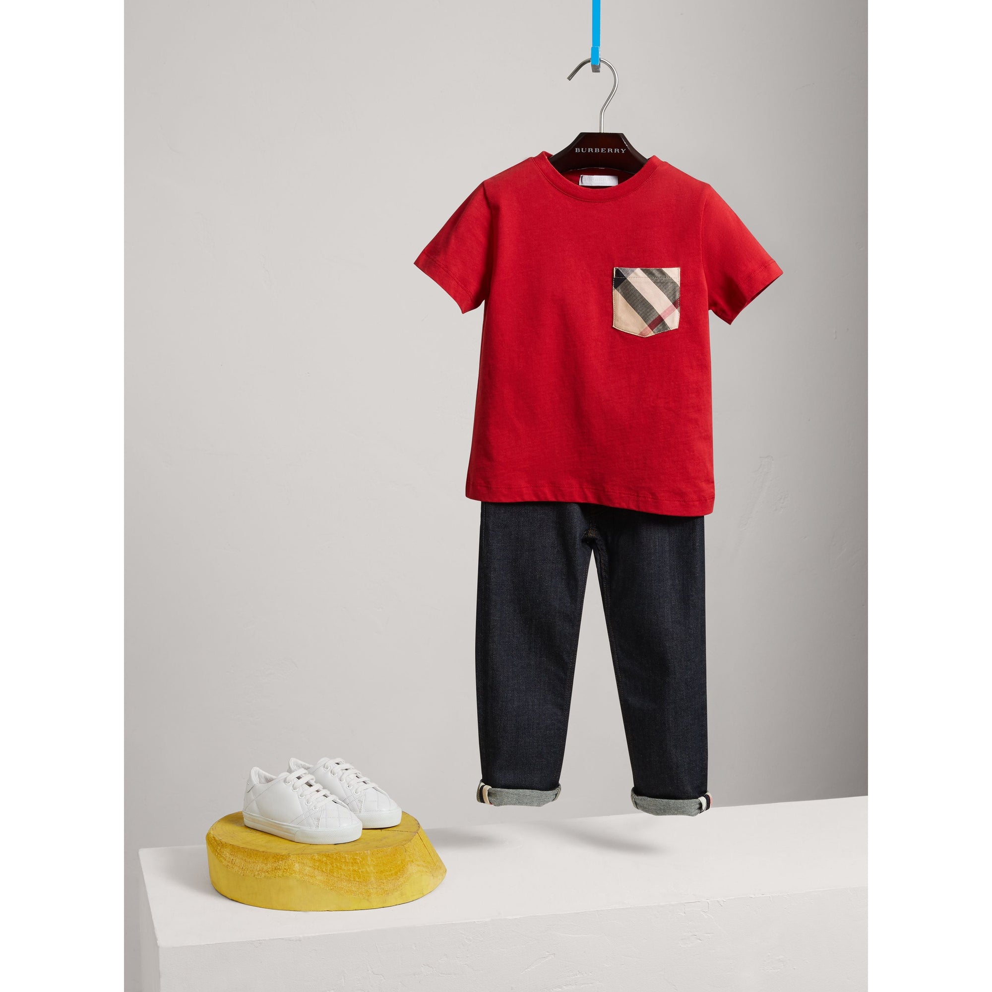 MILITARY RED T-shirt en coton avec poche à motif check