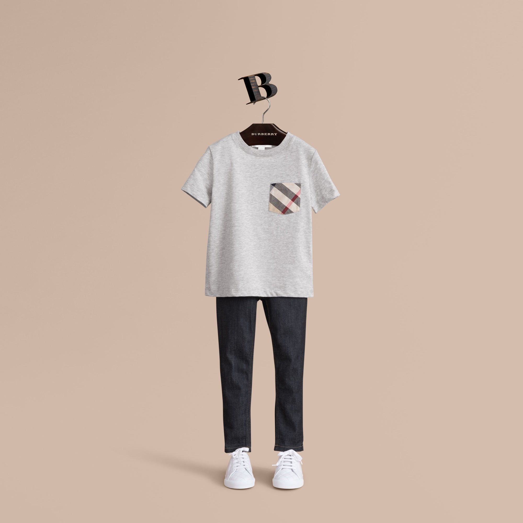 GREY MELANGE T-shirt en coton avec poche à motif check