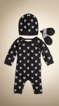 BLACK Set cadeau pour bébé en cachemire à motif cœurs