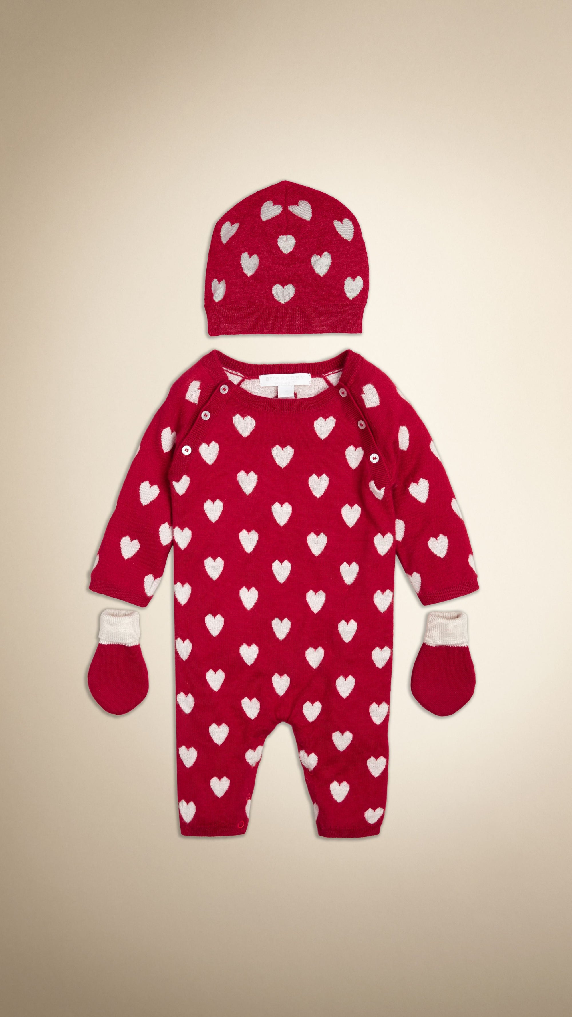 DEEP RED Set cadeau pour bébé en cachemire à cœurs