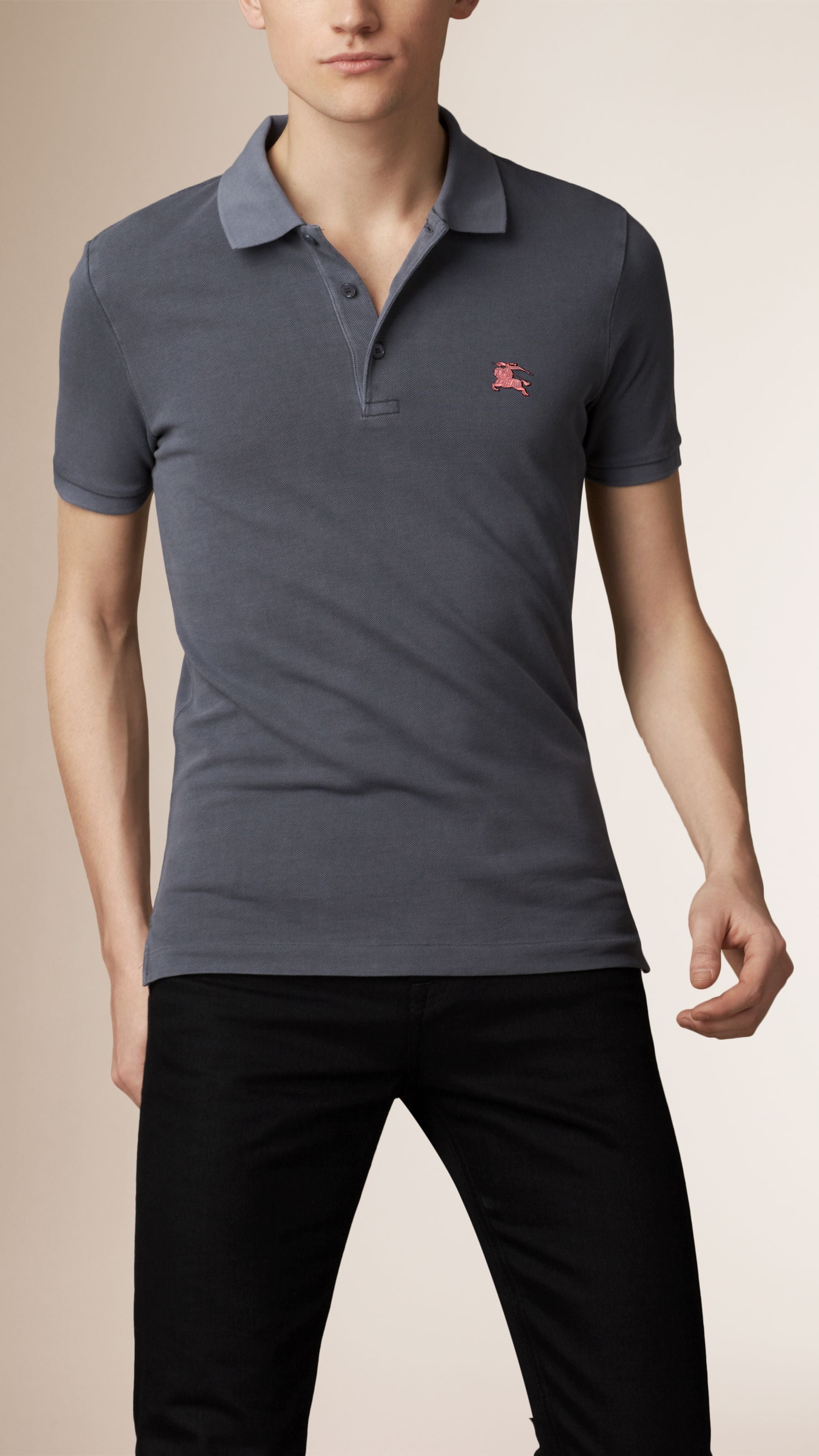 STEEL BLUE Polo en jersey de coton double teinte
