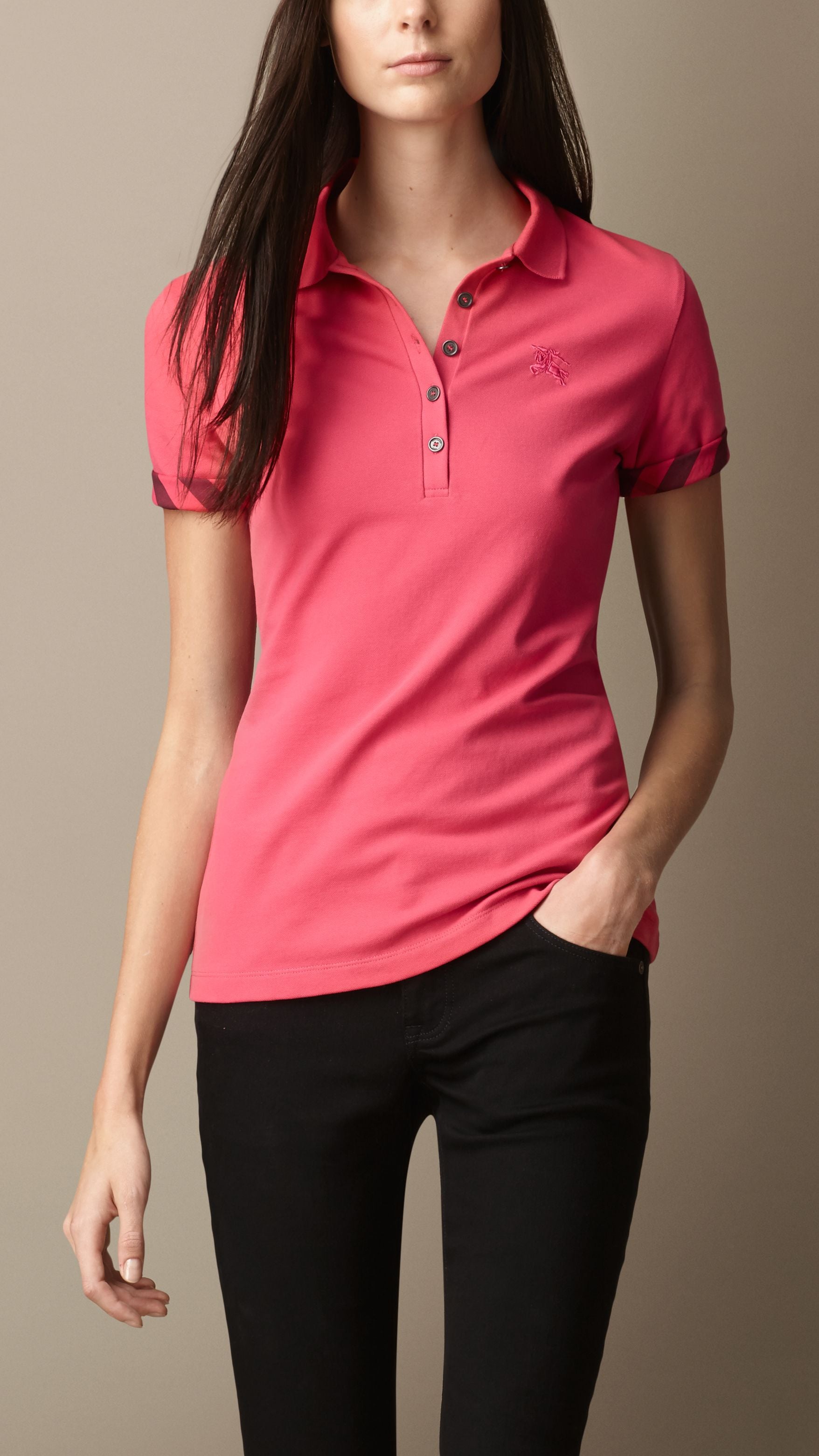 BRIGHT ROSE Polo doublé en check