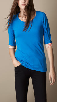 BRIGHT OPAL Haut en coton extensible avec bas de manche en check
