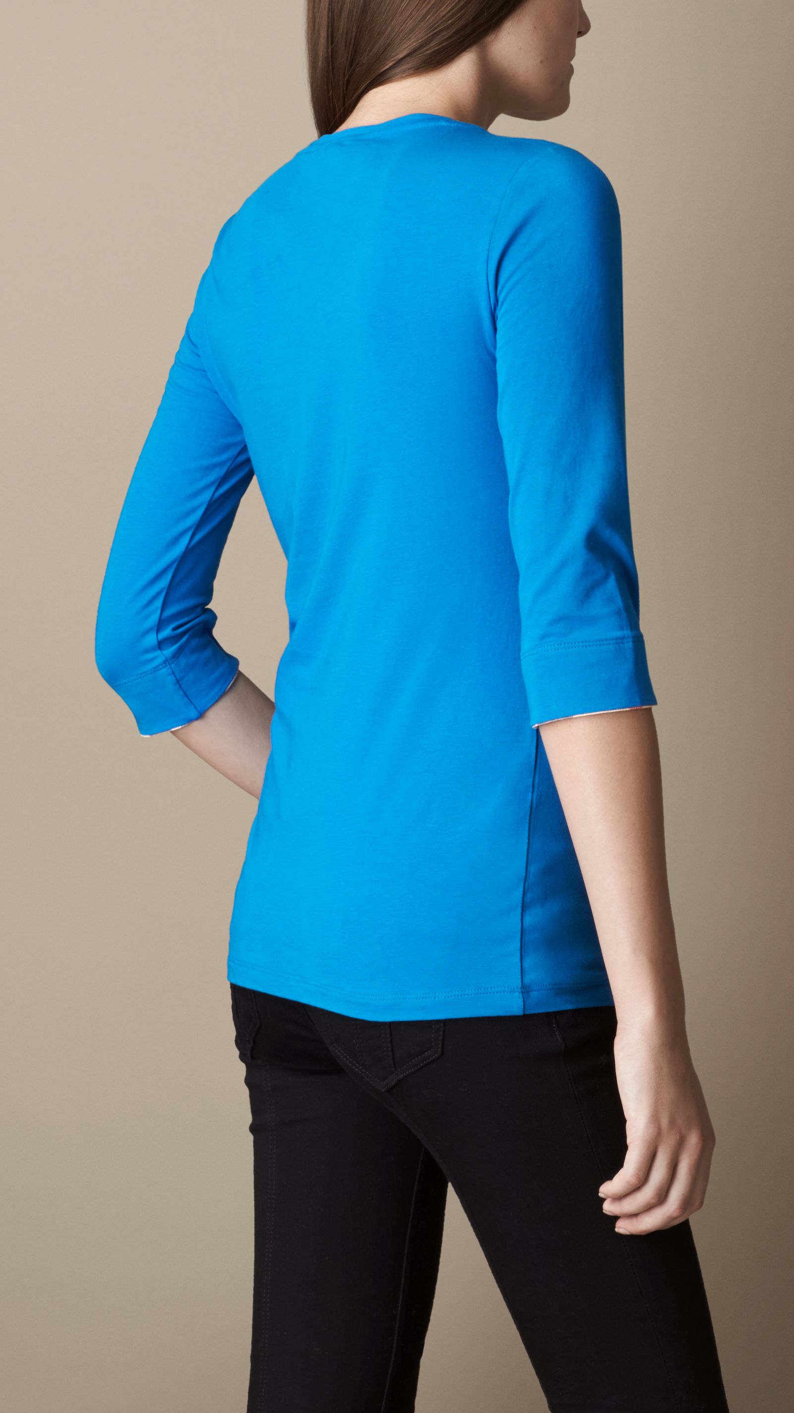 BRIGHT OPAL Haut en coton extensible avec bas de manche en check