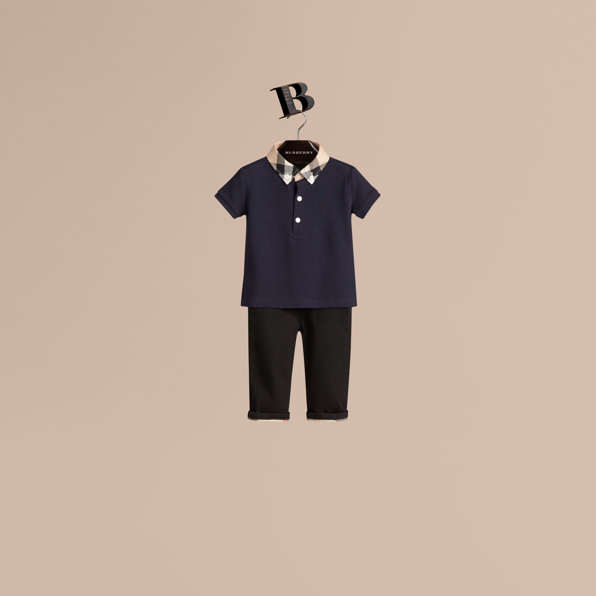 TRUE NAVY Polo avec col en check