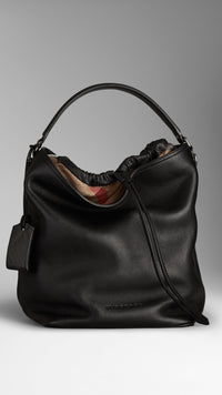 BLACK Sac hobo medium en cuir et toile check