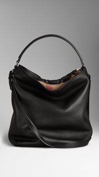 BLACK Sac hobo medium en cuir et toile check