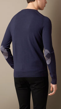 NAVY Pull en laine mérinos avec ornements check