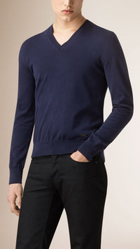 NAVY Pull col V en coton Sea Island
