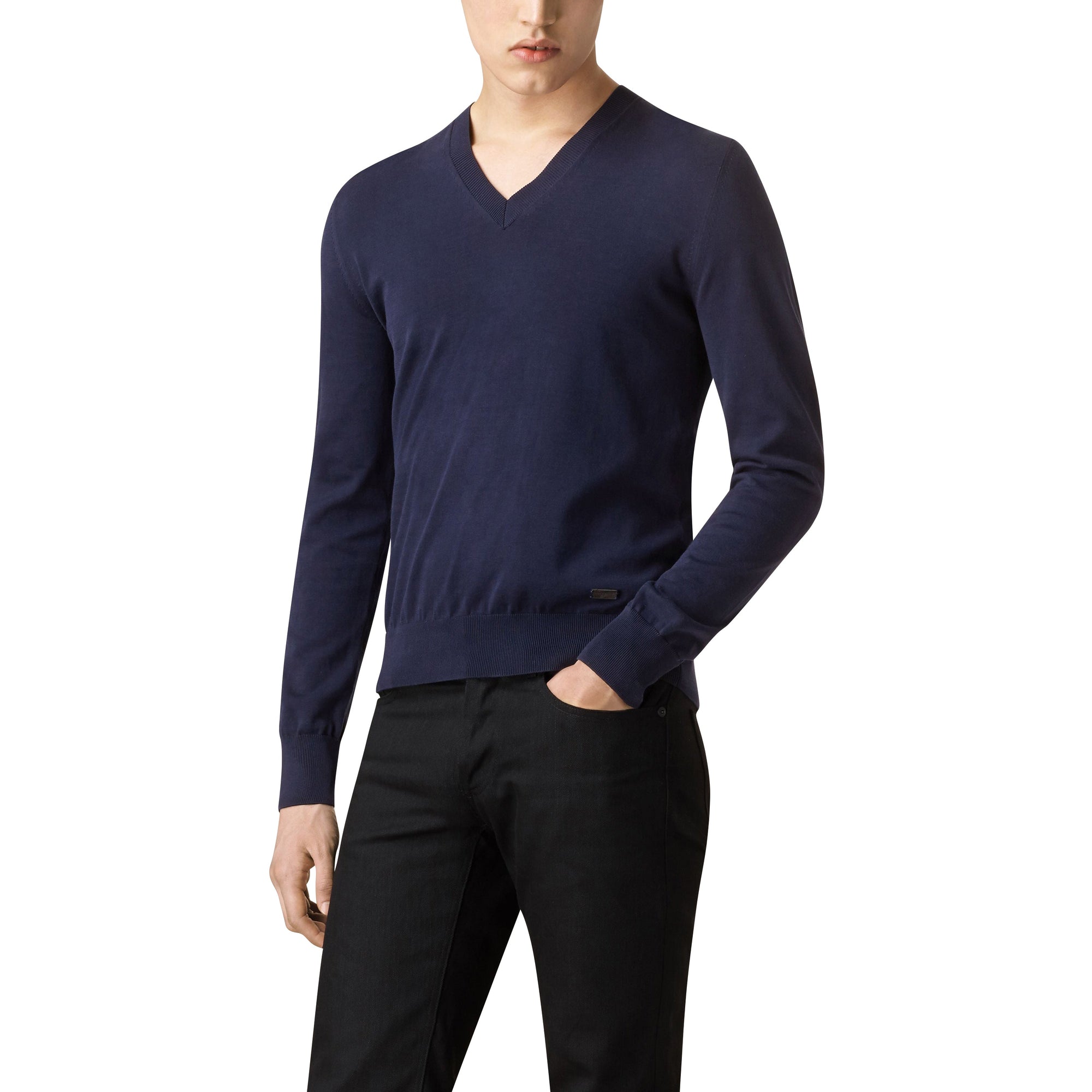 Pull col v en coton sea island - Marine