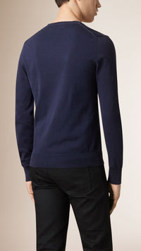 Pull col v en coton sea island - Marine
