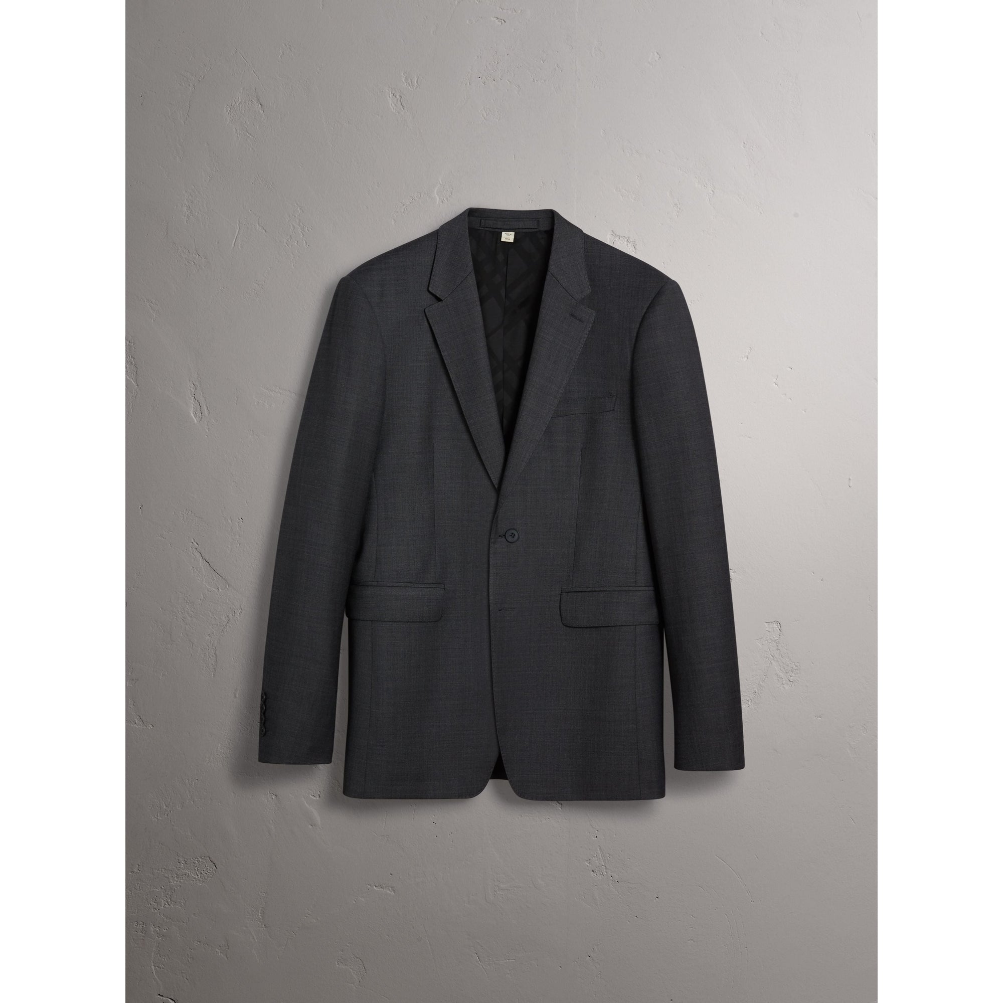 DARK GREY MELANGE Costume de coupe moderne en laine vierge Travel Tailoring