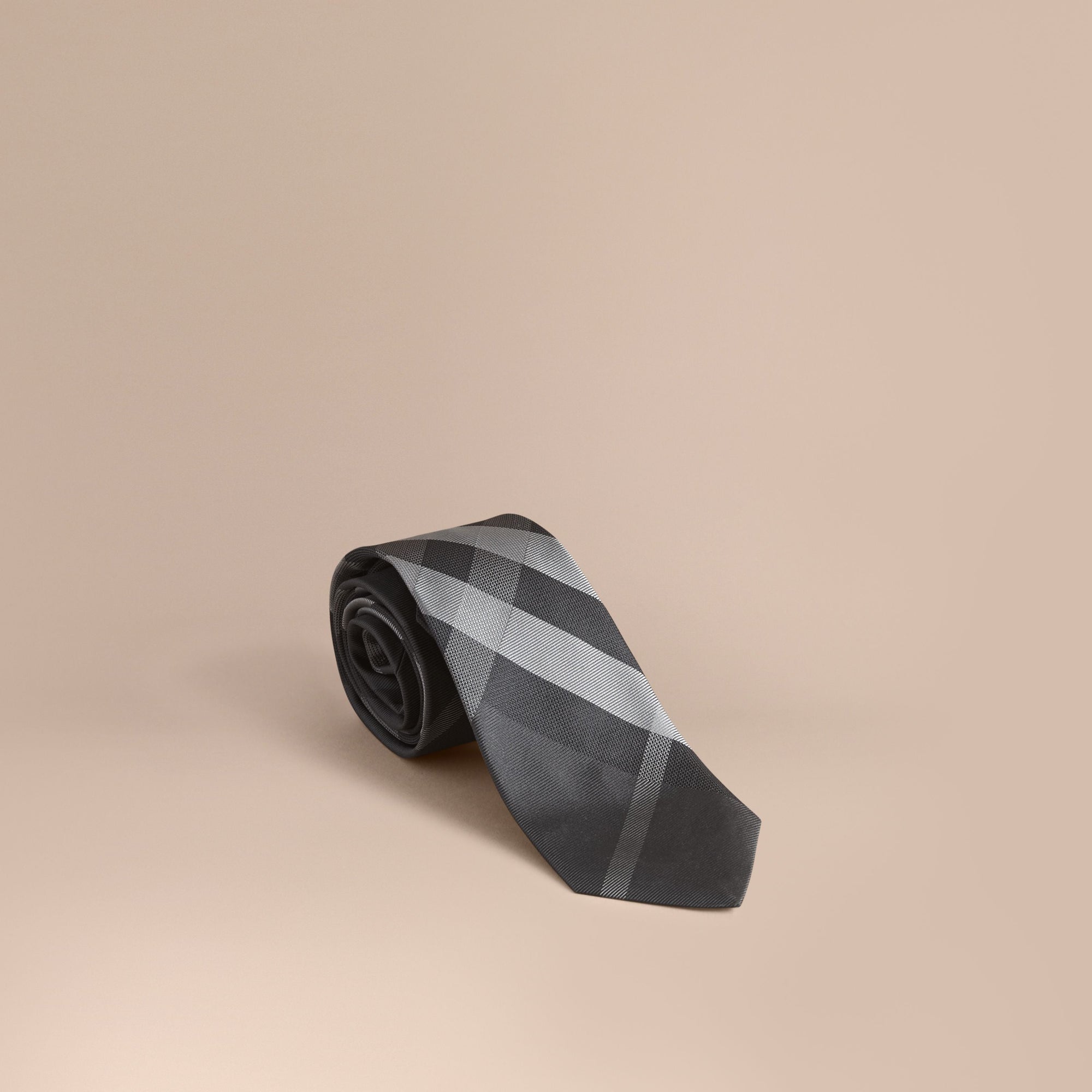 DARK CHARCOAL Cravate moderne en soie à motif Beat check