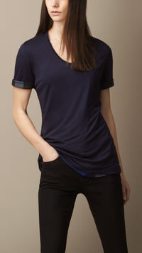 NAVY T-shirt réversible en check