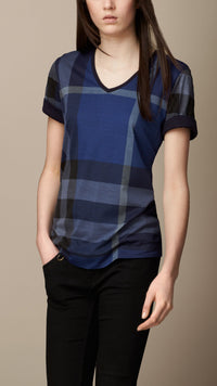 NAVY T-shirt réversible en check